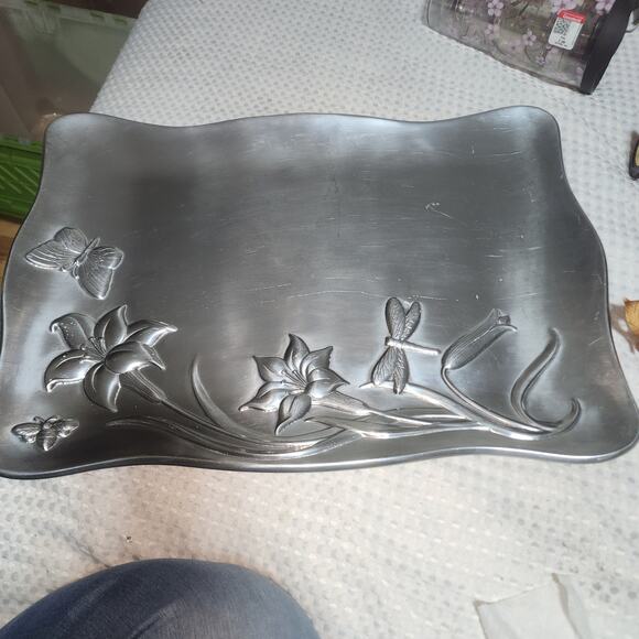 LENOX EUC 19.75" BUTTERFLY MEADOWS LARGE RECTANGLE METAL TRAY SERVEWARE - Picture 1 of 7